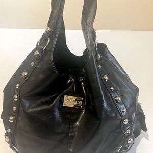 Cesca  Black Metal Accent Faux Leather Bag